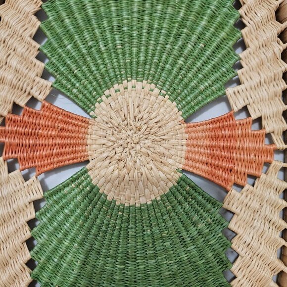 Vintage Oval Basket Handwoven Natural Fiber Oval Cowrie Shell Coiled Bread Boho - Picture 2 of 10